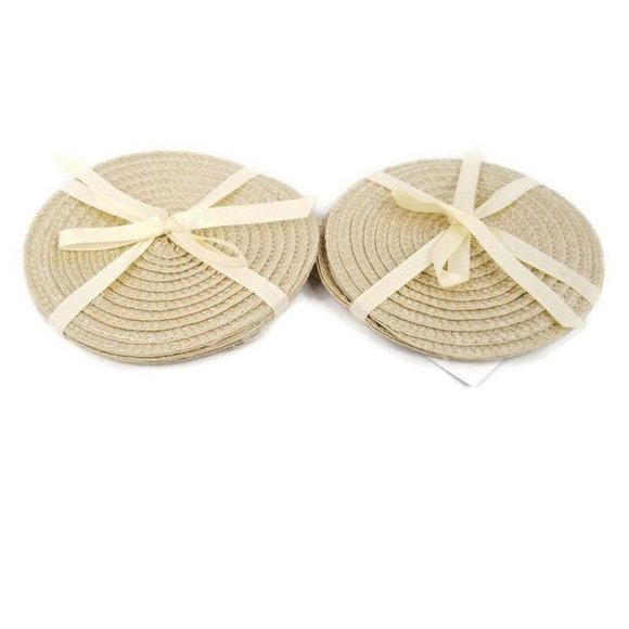 Destination Summer Coaster Set Tan Indoor Outdoor Round Lot of 8 Wipe Clean NEW - Picture 2 of 5